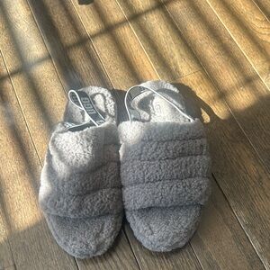 UGG Gray Plush Slide Sandals